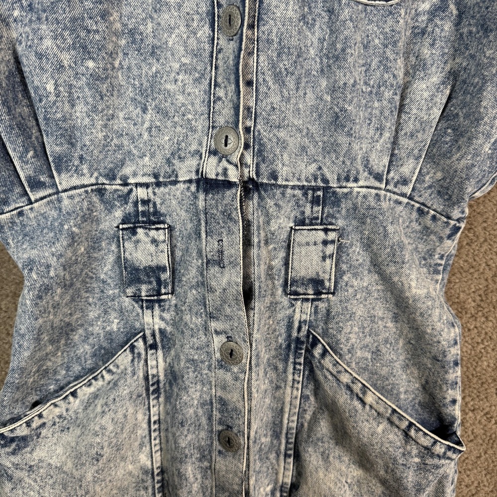 Vtg Oops‎ California Denim Shirt Dress Womens 7/9 Acid Wash Tribal Trim Grunge - Picture 7 of 13